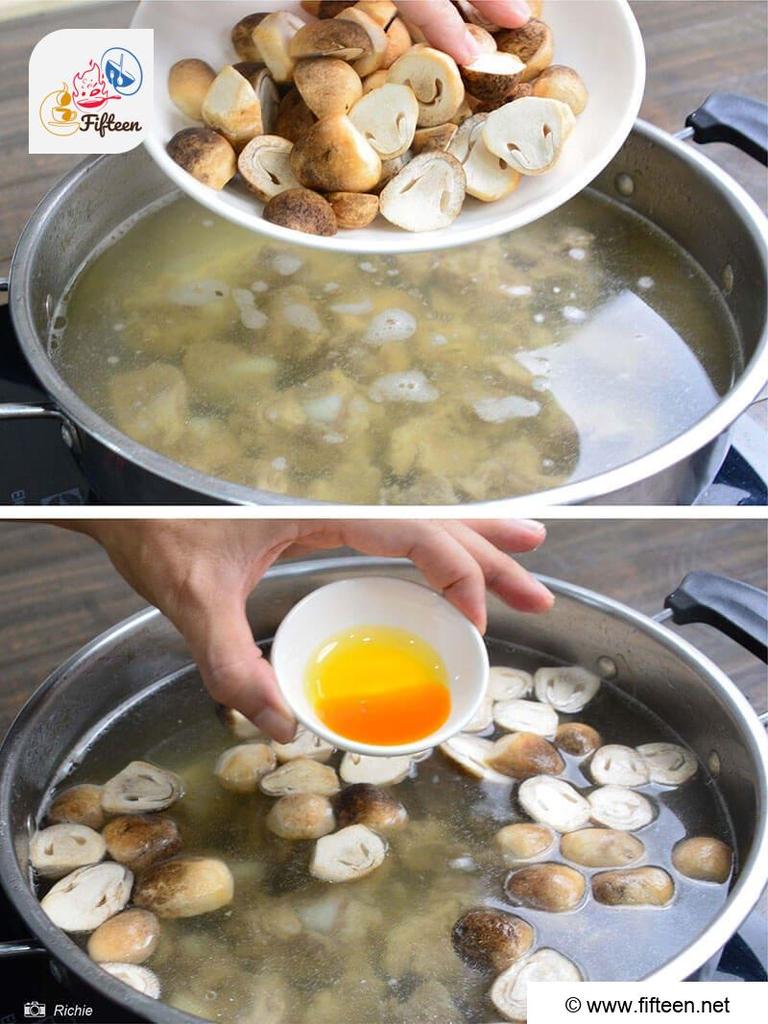 Transfer The Sliced Straw Mushrooms Into The Broth